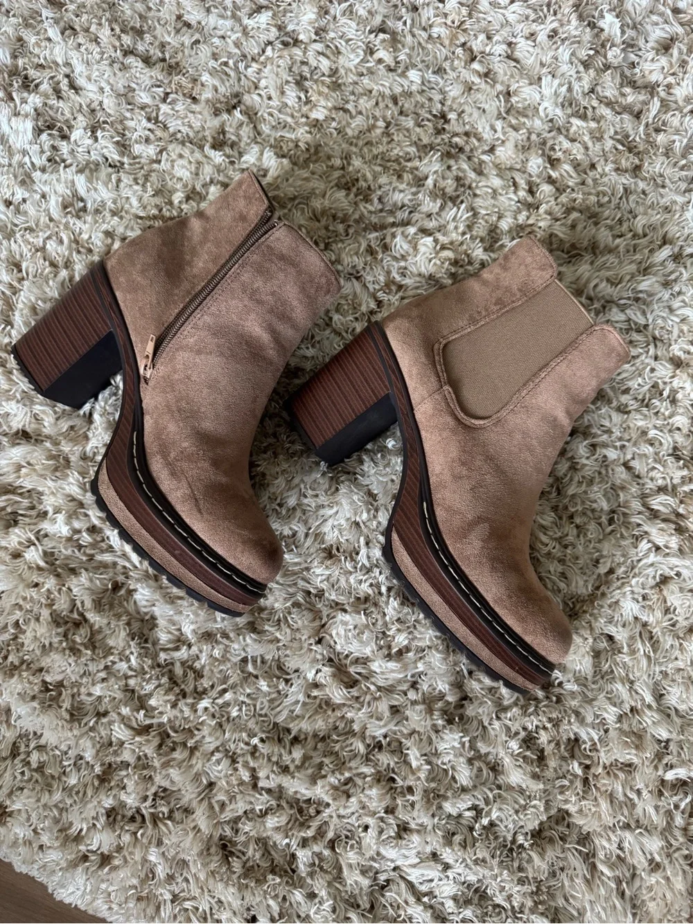 Altar'd State Taupe Suede Platform Chelsea Booties